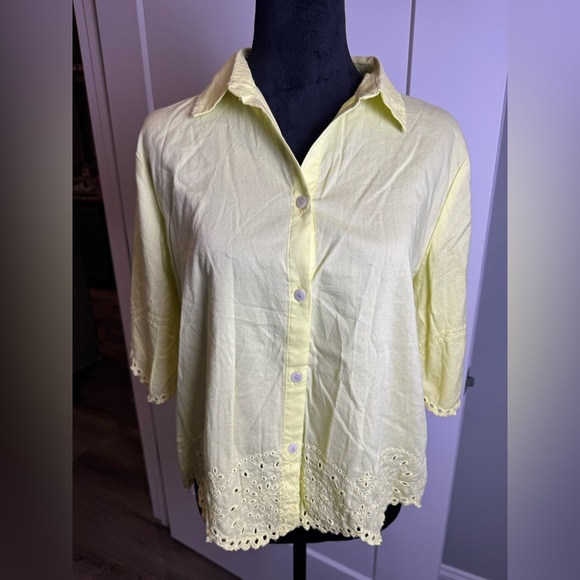 BEACHLUNCHLOUNGE Eyelet Border Button-up Shirt Yellow - Picture 2 of 8
